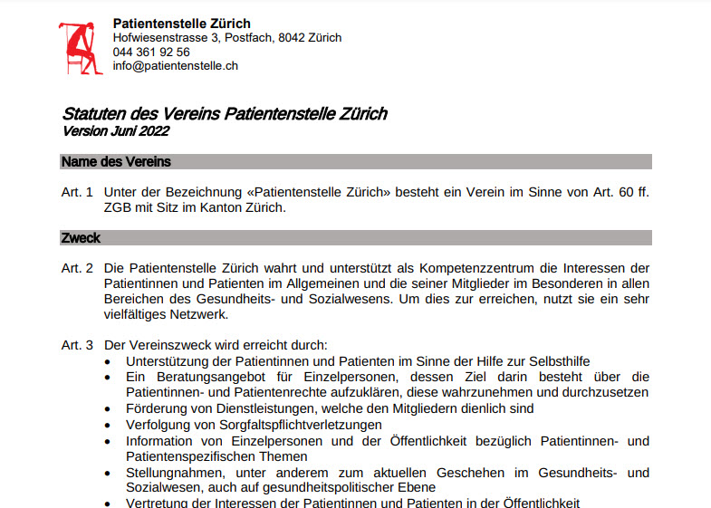 Statuten 2022 Patientenstelle Zürich